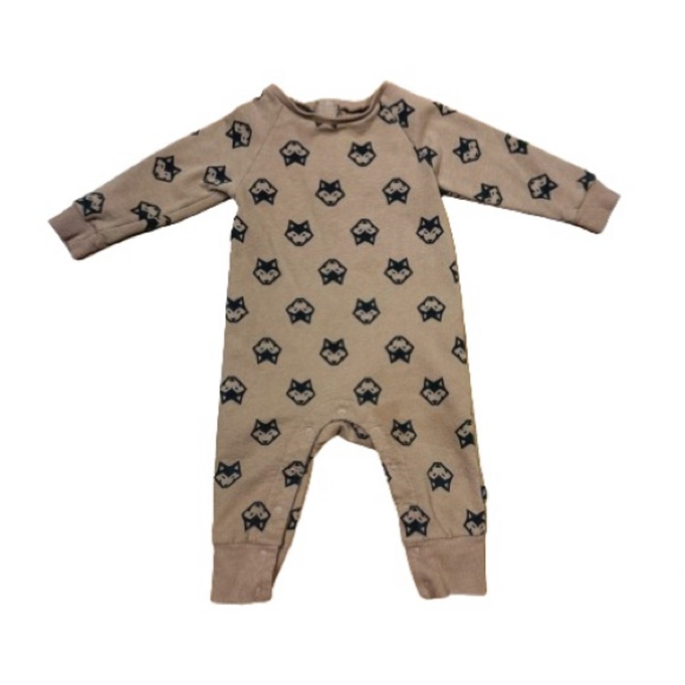 Mini Heroes Brown & Black Wolf Graphic Long Sleeve Jumpsuit Size 12M